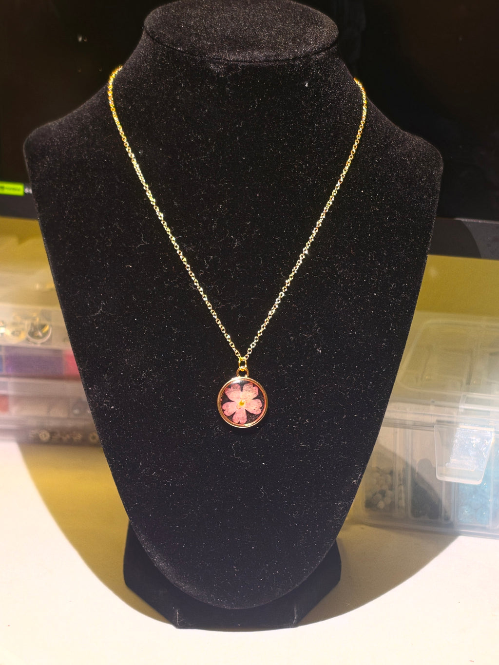 Pink Pressed Flower Necklace