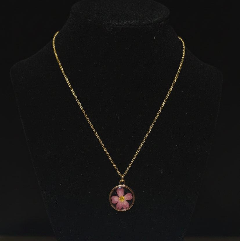 Pink Pressed Flower Necklace