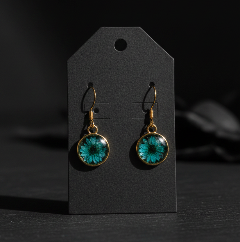 Blue Pressed Flower Earrings