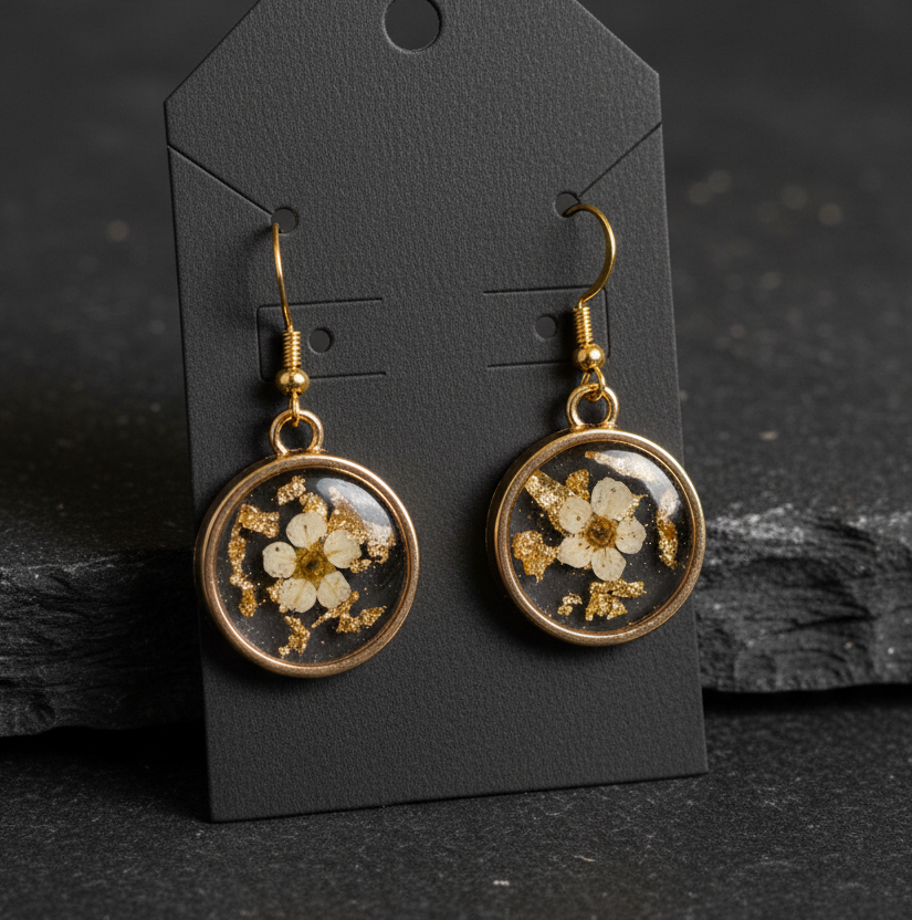 Gold Pressed Flower Earrings